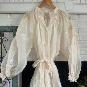 100% Silk Oganza Lace Midi Dress Ivory Small